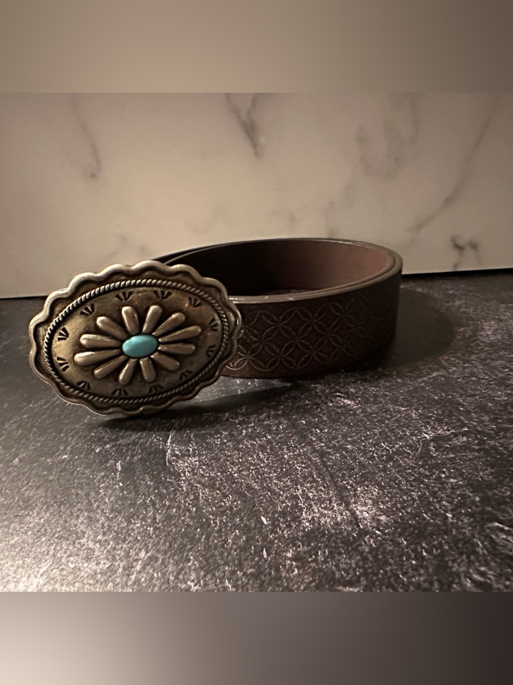 Brown Leather Western Belt with Turquoise Accent
